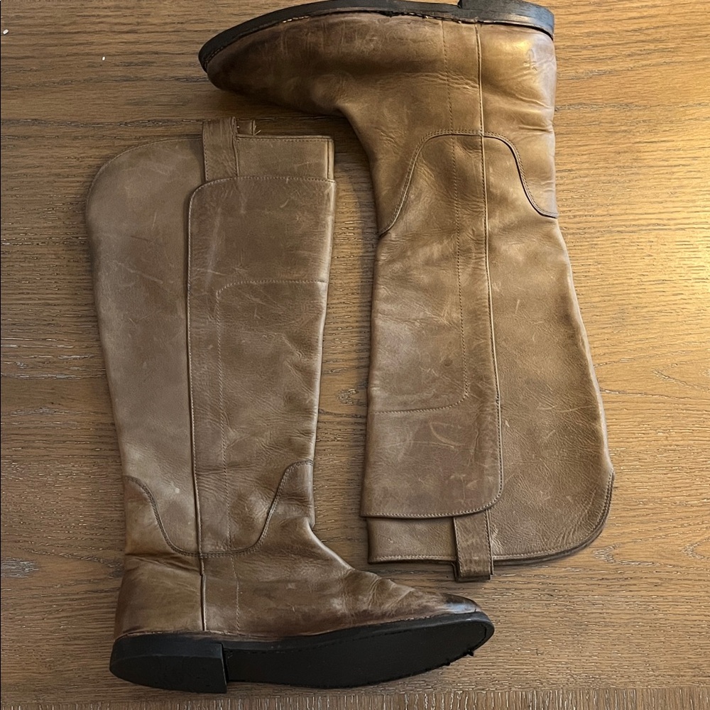 FRYE Paige Tall Taupe Leather Riding Boots Size 8.5‎